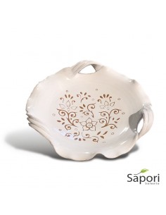 Centrotavola con tre manici in Terracotta Ceramica bianca decoro a incisione
