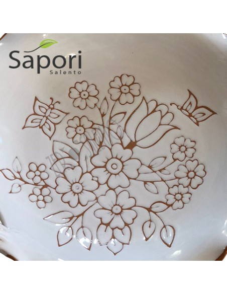 Centrotavola tre manici in Terracotta smalto bianco e decoro a incisione SaporiSalento